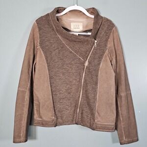 NWT BKE Outerwear Women's Moto Biker Asymmetrical Knit Zip Jacket Taupe Large